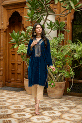 DA-1871 TURQUOISE BLUE EMBROIDERED KURTA