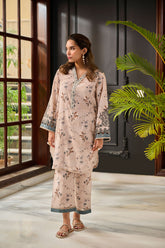 DC-2285 BEIGE 2PCS EMBROIDERED KURTA WITH TROUSER