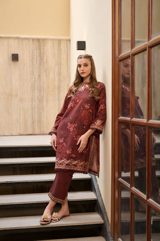 DC-2279 MAROON 2PCS  EMBROIDERED KURTA WITH TROUSER