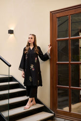 DC-2298 BLACK 2PCS EMBROIDERED KURTA WITH TROUSER