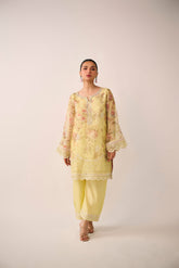 SS24DA-2466 LEMON YELLOW 2PCS EMBROIDERED KURTA WITH TROUSER