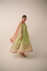 SS24DA-3195 L-GREEN 2PCS EMBROIDERED KURTA WITH TROUSER