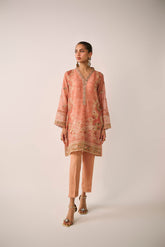 SS24DA-2477 RUST 2PCS EMBROIDERED KURTA WITH TROUSER