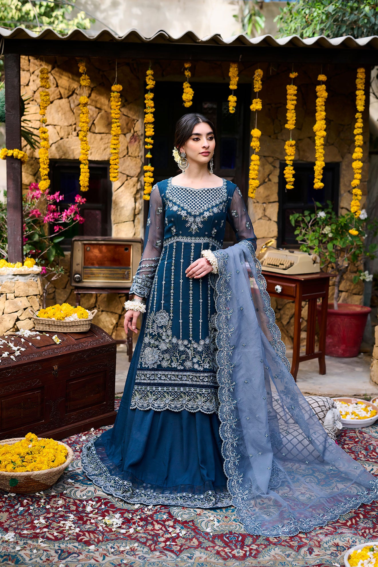 SS24DA-2361   TARQUOISE BLUE  2PCS  EMBROIDERED KURTA WITH TROUSER