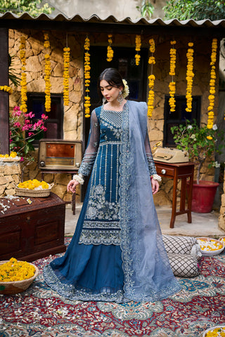 SS24DA-2361   TARQUOISE BLUE  2PCS  EMBROIDERED KURTA WITH TROUSER