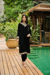 DA-1872 BLACK EMBROIDERED KURTA