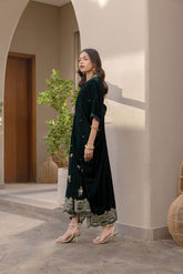 FW24DA-1900 DARK GREEN 1PCS EMBROIDERED KAFTAN