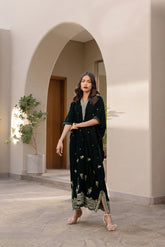 FW24DA-1900 DARK GREEN 1PCS EMBROIDERED KAFTAN
