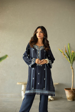 DA-2146 NAVY BLUE EMBROIDERED KURTA WITH TROUSER