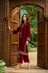 DA-2229 MAROON EMBROIDERED KURTA WITH TROUSER