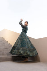 Kaira : SS24DA-2418 DARK GREEN 2PCS EMBROIDERED KURTA WITH TROUSER