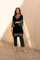 FW24DA-2609 DARK GREEN 2PCS EMBROIDERED KURTA WITH TROUSER