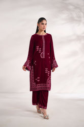FW24DA-2618 PLUM 2PCS EMBROIDERED KURTA WITH TROUSER
