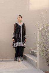 FW24DA-2652 BLACK 2PCS EMBROIDERED KURTA WITH TROUSER