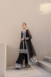 FW24DA-2652 BLACK 2PCS EMBROIDERED KURTA WITH TROUSER