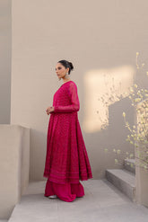 Reyah: FW24DA-2653 DARK PINK 2PCS EMBROIDERED KURTA WITH TROUSER