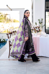 Silk Tunic - 2PCS HAND EMBELLISHED SHIRT WITH TROUSER-SS25DA-2690 BLACK