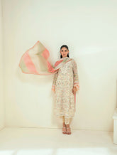 SS24DA-2592 OFF-WHITE 2PCS EMBROIDERED KURTA WITH TROUSER