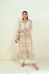 SS25DA-2693 CREAM 2PCS EMBROIDERED KURTA WITH TROUSER