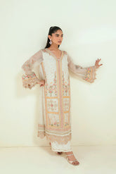 SS25DA-2693 CREAM 2PCS EMBROIDERED KURTA WITH TROUSER