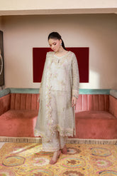 SS25DA-2711 OFF WHITE 2PCS EMBROIDERED KURTA WITH TROUSER