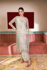 SS25DA-2711 OFF WHITE 2PCS EMBROIDERED KURTA WITH TROUSER