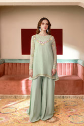 SS25DA-2712 L-GREEN 2PCS EMBROIDERED KURTA WITH TROUSER