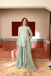 SS25DA-2712 L-GREEN 2PCS EMBROIDERED KURTA WITH TROUSER