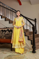 SS25DA-2713 YELLOW 2PCS EMBROIDERED KURTA WITH TROUSER
