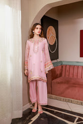 SS25DA-2714 PINK 2PCS EMBROIDERED KURTA WITH TROUSER