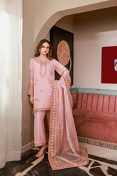 SS25DA-2714 PINK 2PCS EMBROIDERED KURTA WITH TROUSER