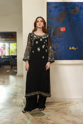 SS25DA-2720 BLACK 2PCS EMBROIDERED KURTA WITH TROUSER