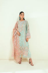 SS25DA-2722 L-GREEN 2PCS EMBROIDERED KURTA WITH TROUSER