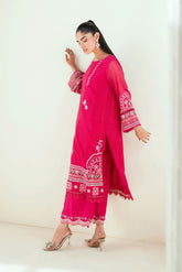SS25DA-2723 DARK PINK 2PCS EMBROIDERED KURTA WITH TROUSER