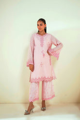 SS25DA-2730 PINK 2PCS EMBROIDERED KURTA WITH TROUSER