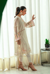 SS25DA-2732 OFF-WHITE 2PCS EMBROIDERED KURTA WITH TROUSER