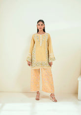 SS25DA-2741 YELLOW 2PCS EMBROIDERED KURTA WITH TROUSER