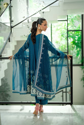 SS25DD-2742 BLUE EMBROIDERED DUPATTA