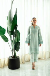 SS25DA-2747 MINT GREEN 2PCS EMBROIDERED KURTA WITH TROUSER