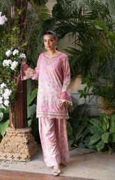 SS25DA-2756 PINK 2PCS EMBROIDERED KURTA WITH TROUSER