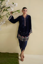 FW25DA-2803 NAVY BLUE 2PCS EMBROIDERED KURTA WITH TROUSER