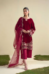 FW25DD-2804 MAROON EMBROIDERED DUPATTA