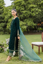FW25DA-2809 BOTTLE GREEN 2PCS EMBROIDERED KURTA WITH TROUSER