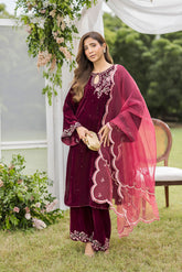 FW25DD-2816 MAROON EMBROIDERED DUPATTA