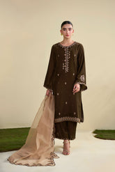 FW25DD-2821 BROWN EMBROIDERED DUPATTA