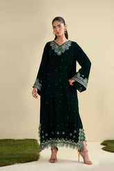 FW25DA-2823 BOTTLE GREEN 2PCS EMBROIDERED KURTA WITH TROUSER