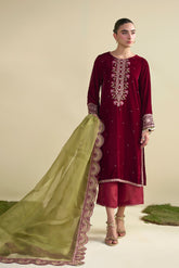 FW25DA-2824 MAROON 2PCS EMBROIDERED KURTA WITH TROUSER