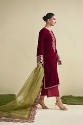 FW25DA-2824 MAROON 2PCS EMBROIDERED KURTA WITH TROUSER