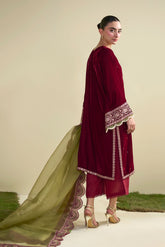 FW25DD-2824 OLIVE GREEN EMBROIDERED DUPATTA