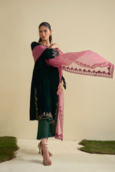 FW25DA-2825 BOTTLE GREEN 2PCS EMBROIDERED KURTA WITH TROUSER